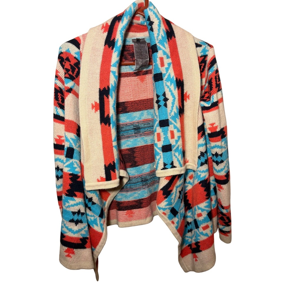 Moon Collection Southwestern Geometric Open Front Waterfall Cardigan Sweater